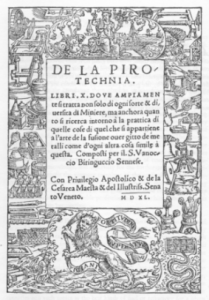 Boek van Vannoccio Biringuccio getiteld "De la Pirotechnia"  