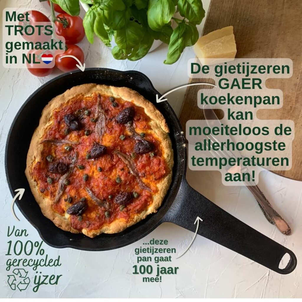 Pizza uit de gietijzeren GAER Cookware koekenpan